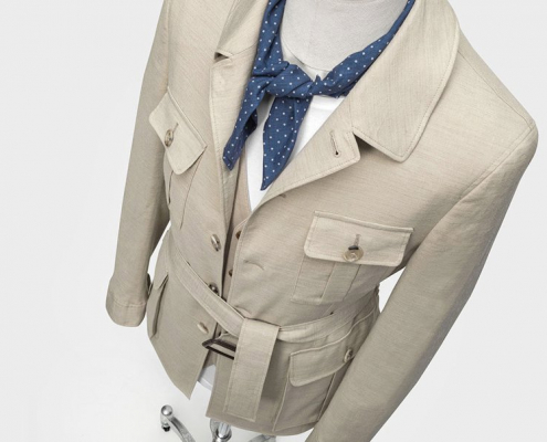 safari-jacket Leichtes Safari-Jacket mit Gürtel und Weste aus naturfarbenem Leinen-Stoff